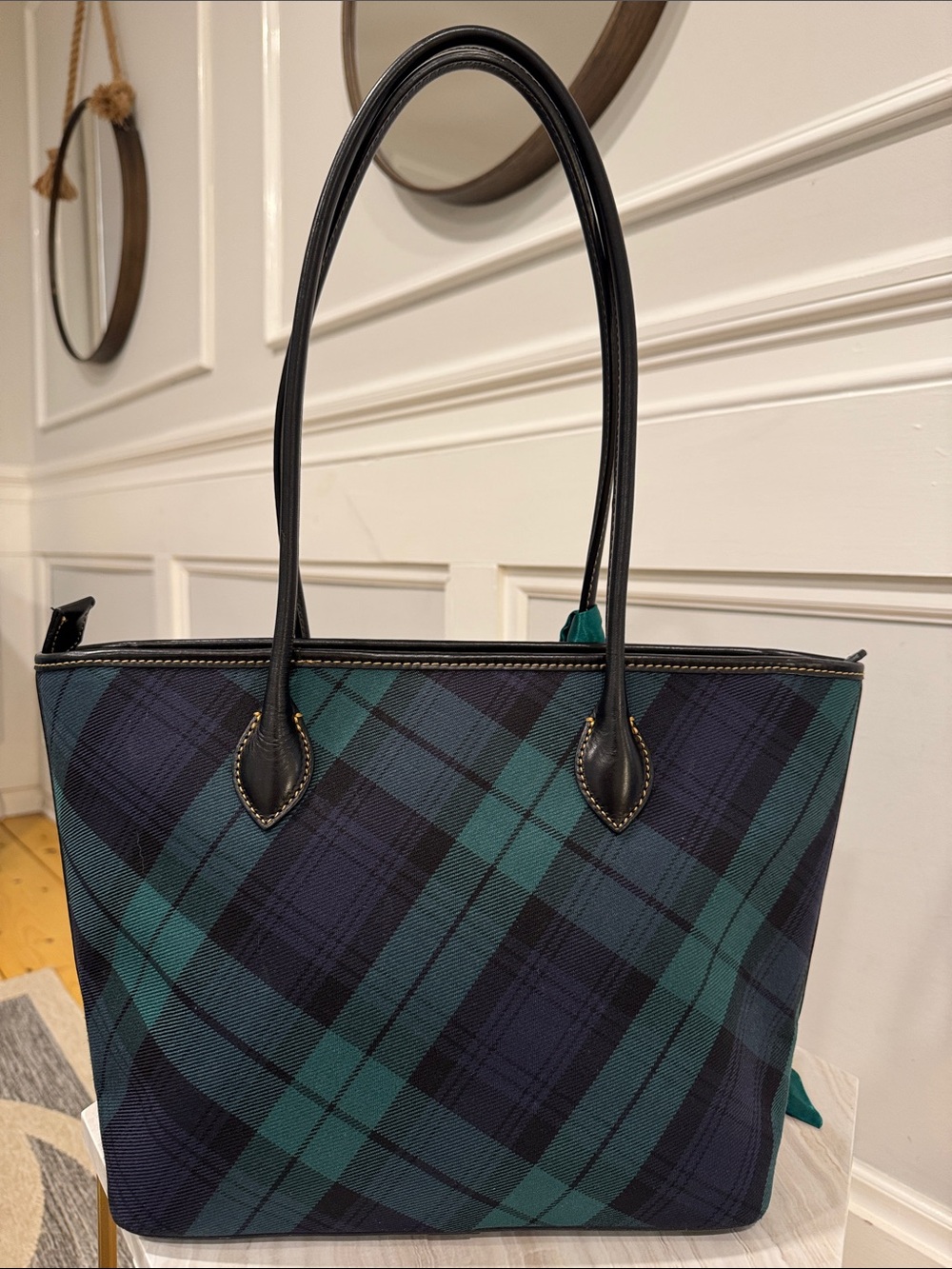 Dooney & Bourke Bag Plaid Tartan Green and Navy Tote Bag - Picture 8 of 17